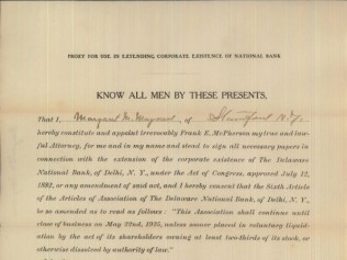 Declaration of Corporate Existence of Delaware National Bank of Delhi