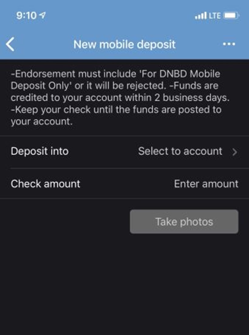 Mobile Deposit App Screenshot
